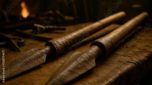 Wallpaper Mural Iron Spearheads Wooden Table Hand Forged Ancient Torontodigital.ca