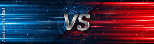 Versus between red and blue on dark background. Background concept for gaming and other competitions with empty space for design. Letter VS for a two-team match.	
