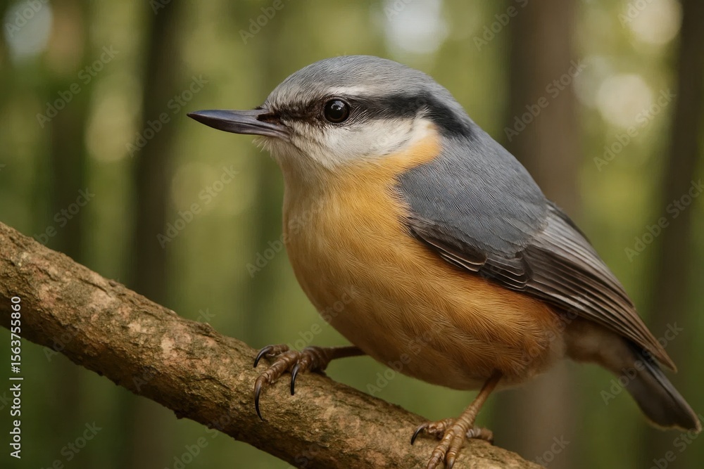 Fototapeta premium A small bird sitting on a tree branch in the woods