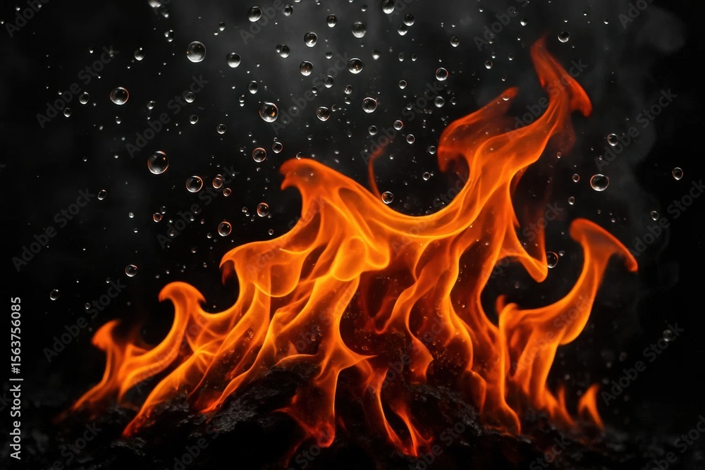 Fototapeta premium A close up of a fire with water droplets on it