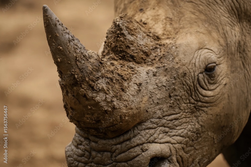 Obraz premium A close up of a rhino's face covered in mud
