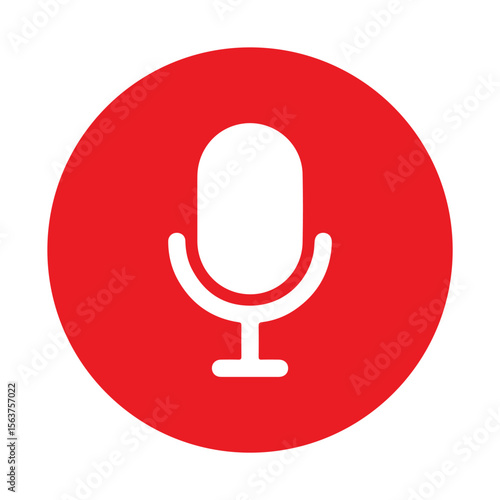Red microphone icon, sound record microphone, call record icon. Vector illustration. 