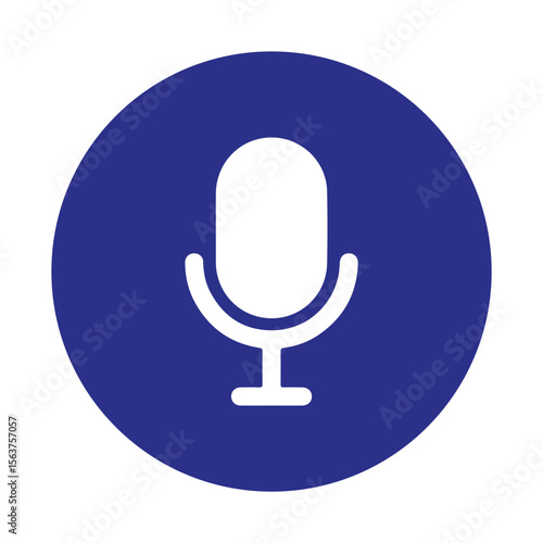 Blue microphone icon, sound record microphone, call record icon. Vector illustration. 