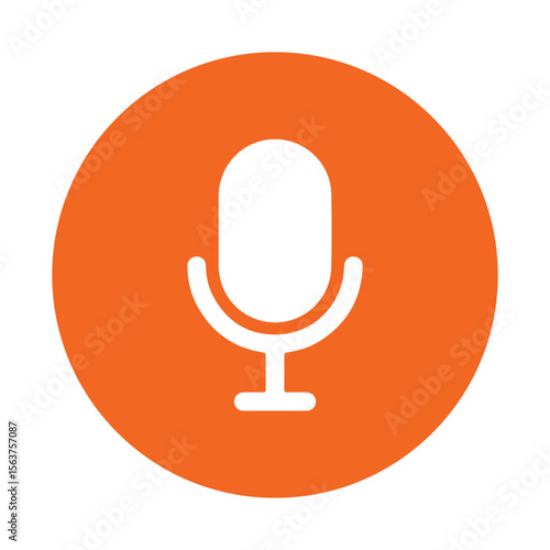 Orange microphone icon, voice record microphone, call record icon. Vector illustration. 