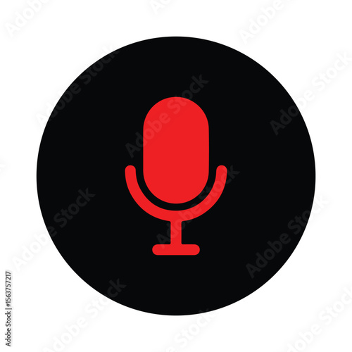 Red microphone icon, voice record microphone, call record icon. Vector illustration. 