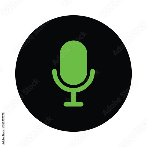 Green microphone icon, sound record microphone, call record icon. Vector illustration. 
