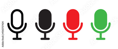 Voice record microphone icon set, audio record microphone, call record icon. Vector illustration.