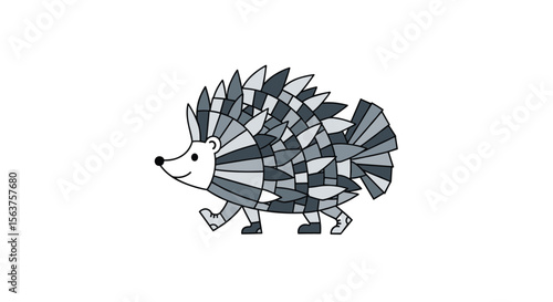 An Animated Geometric Hedgehog Walking with a Playful Stride on a White Background