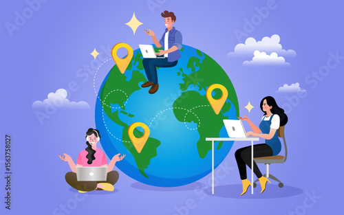 save the world, remote work online communication global network.