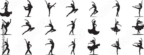 Dancers in various ballet poses silhouettes graceful