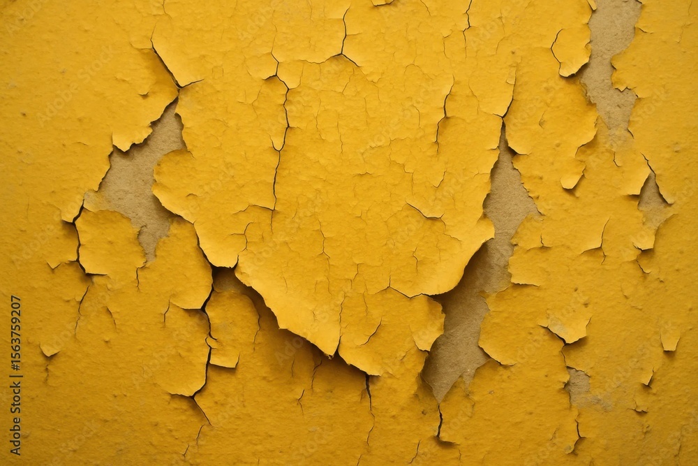 Obraz premium A yellow wall with peeling paint on it