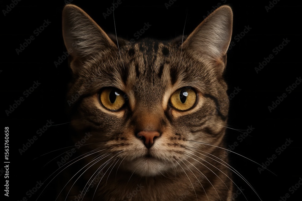Obraz premium A close up of a cat's face on a black background