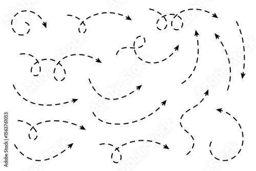 Collection of curved arrows with dashed lines.
