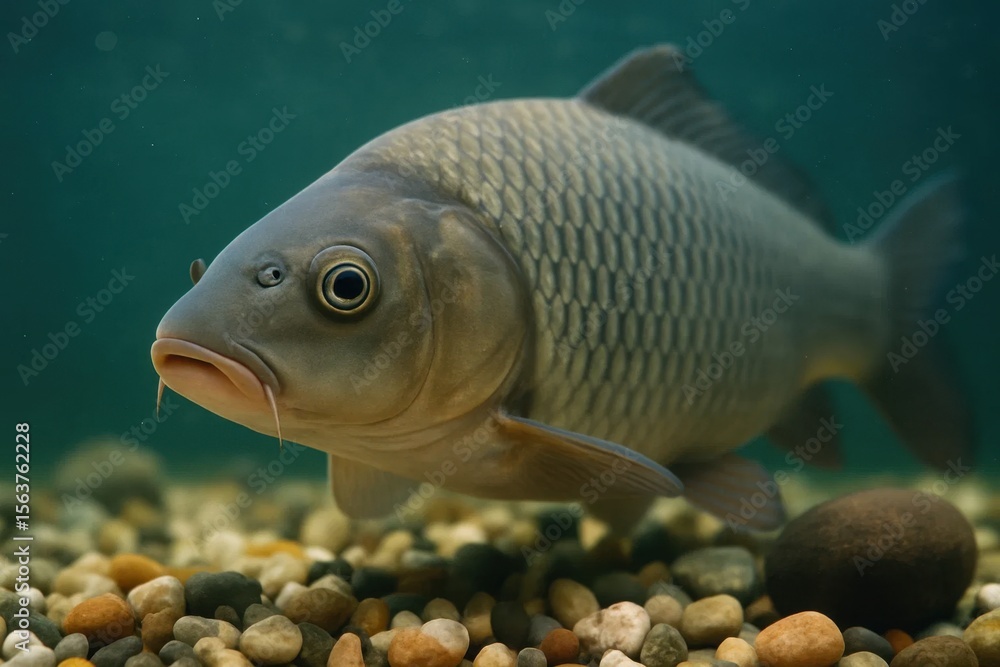 Fototapeta premium A fish that is swimming in the water with rocks and pebbles