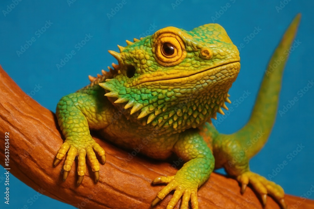Fototapeta premium A green lizard sitting on top of a tree branch