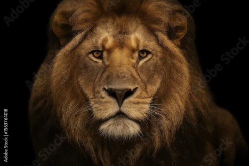  A close up of a lion's face on a black background