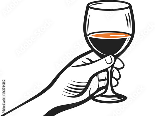 Vector illustration of hand holding wine glass