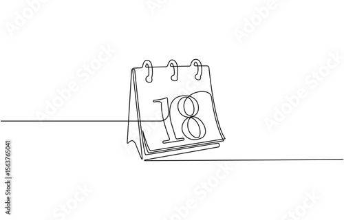 Table calendar one line drawing and isolated continuous outline vector illustration, Calendar continuous one line drawing, Planner sign in simple linear style, Vector illustration.