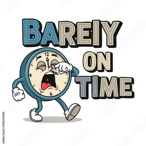Cartoon Style Barely On Time Clock Character Illustration Design
