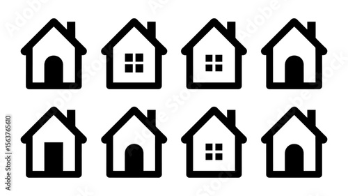 Simple House Home Solid Vector Icons Set - Real Estate Building Symbols