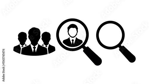 Employee Search and Human Resources Solid Vector Icons - Recruitment Magnifier