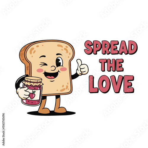 Retro Cartoon Bread Slice with Jam and Spread The Love Message Illustration