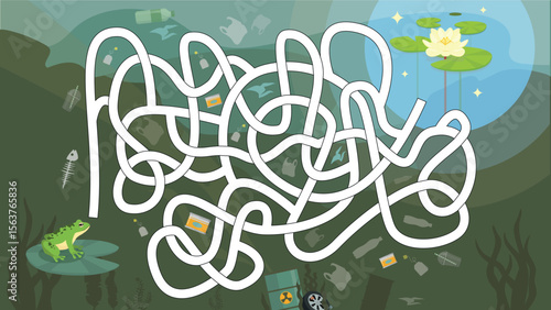 Maze game for kids. Help the frog find the way to the pond