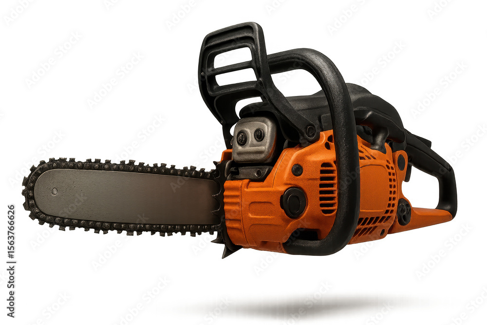 Heavy-duty orange and black chainsaw isolated on a transparent background. Heavy-duty orange and black chainsaw isolated on a transparent background.