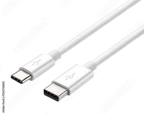 White usb type c cable charger cord data transfer connector on transparent background