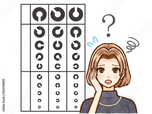視力検査表で視力検査をする目が悪い大人女性のイラスト素材2