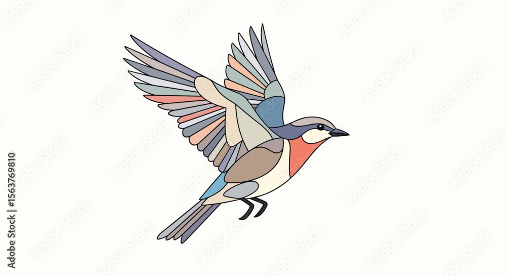 Obraz premium Colorful Geometric Bird in Flight Showing Its Delicate Wings and Feather Detail
