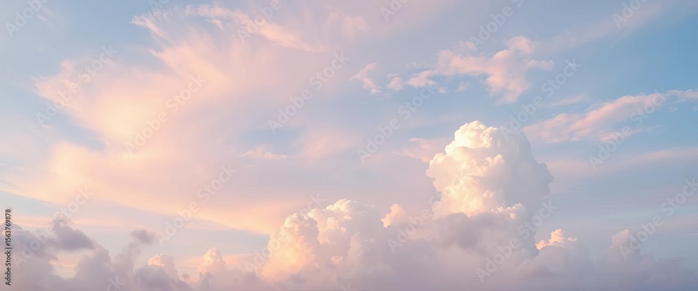 Fototapeta premium Vast pastel sky, soft clouds, dreamy romantic scene, twilight, horizon
