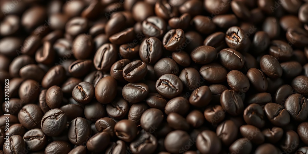 Fototapeta premium Close-up of dark roasted coffee beans, rich aroma implied, drink, coffee photo