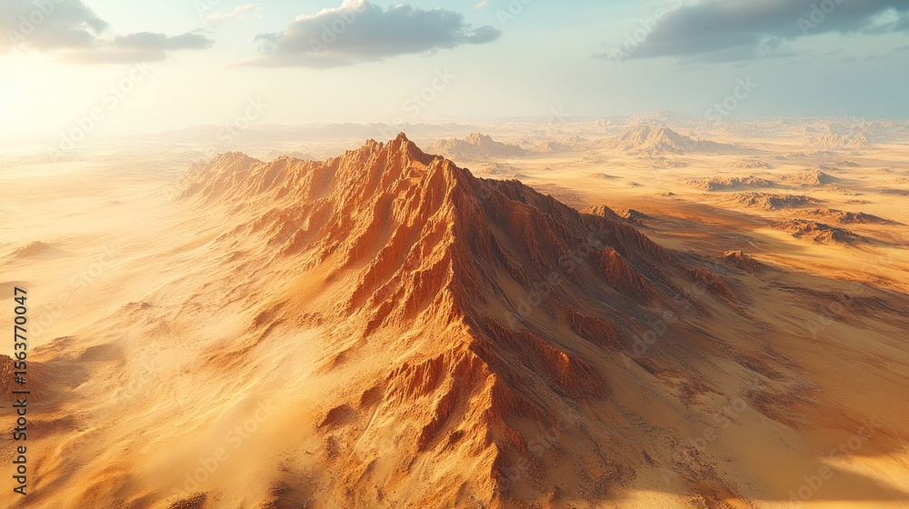Naklejka premium Desert mountain range, golden light