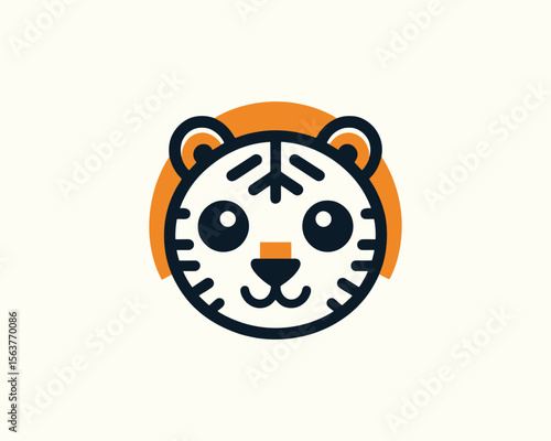 Cute cartoon tiger face with orange circle background