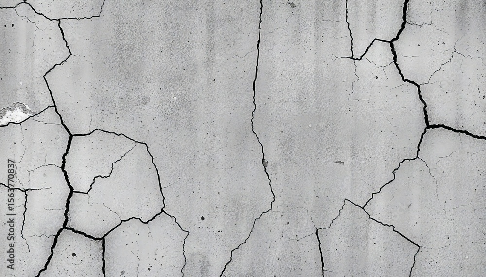 Abstract monochrome vector background of distressed, cracked concrete wall texture,  design, cracked wall