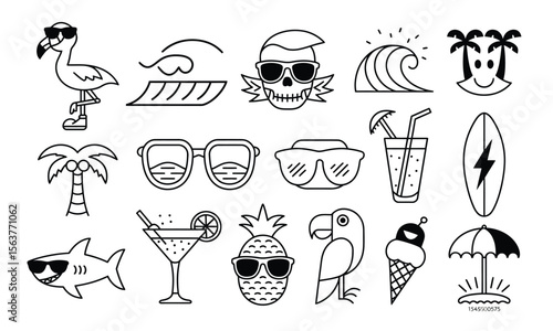 Surf Culture Doodle Set – Minimalist Beach & Vacation Elements
