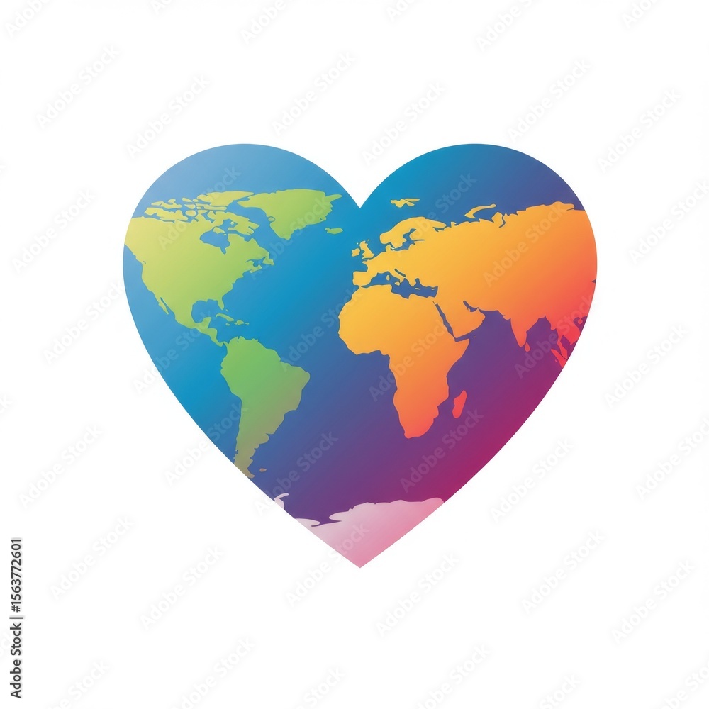 Naklejka premium Colorful World Map in Heart Shape