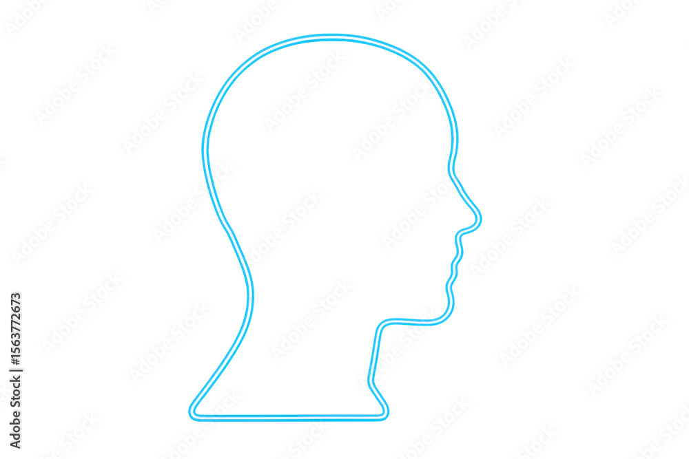 Neon blue human head outline glowing on transparent background, representing artificial intelligence, deep learning, and future technologies Neon blue human head outline glowing on transparent background, representing artificial intelligence, deep learning, and future technologies