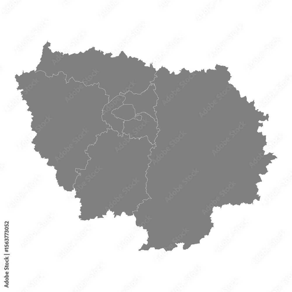 Fototapeta premium High Quality map of Ile-de-France is a region of France, with borders of the departments