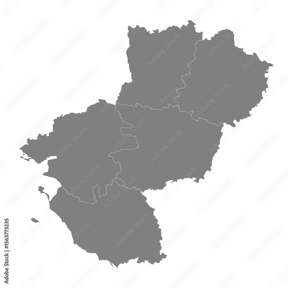 Obraz premium High Quality map of Pays de la Loire is a region of France, with borders of the departments