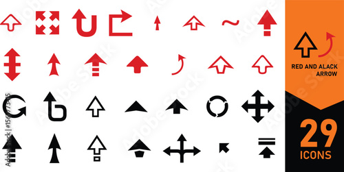 Red and Black Arrow Icon Set – Upload, Rotate, Expand, Navigation & Multidirectional Arrows
