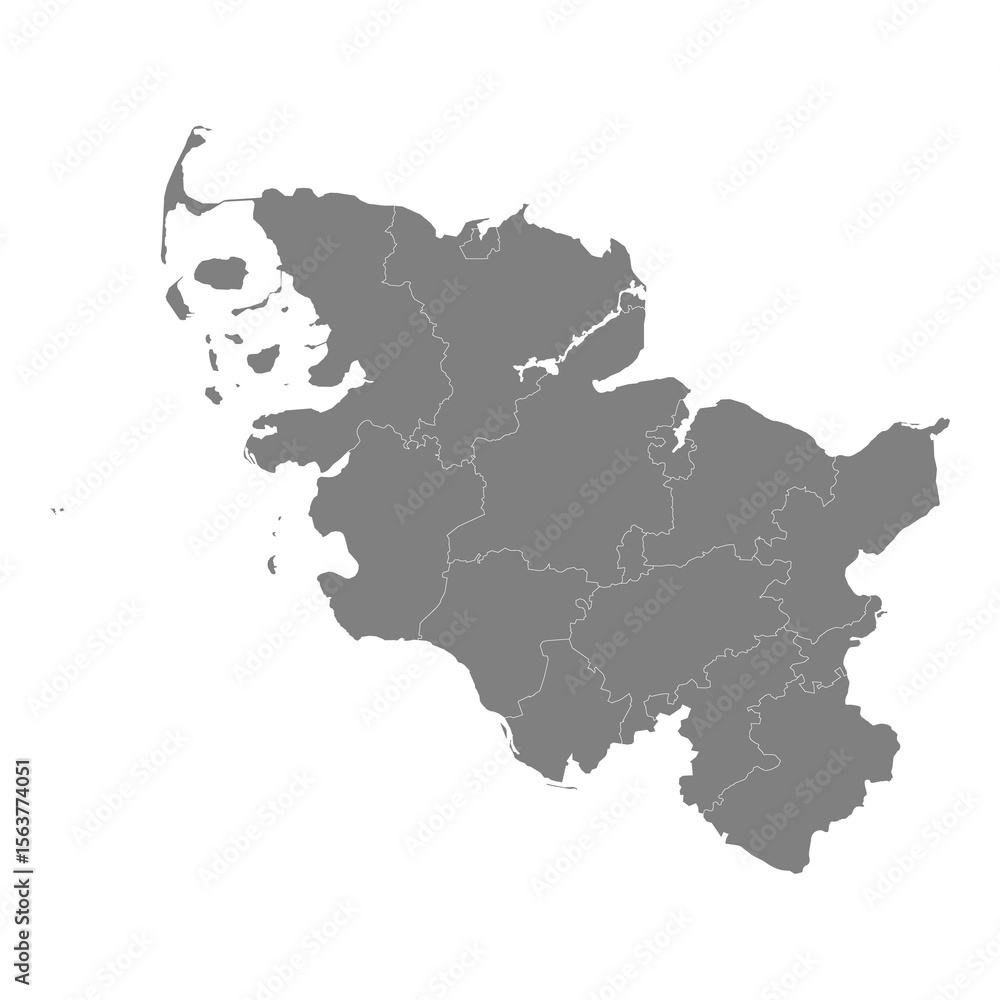 Obraz premium High Quality map of Schleswig Holstein is a state of Germany, with borders of the districts