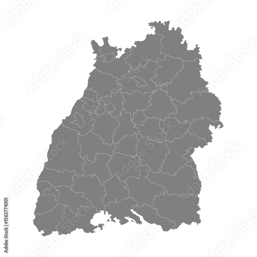 High Quality map of Baden Wurttemberg is a state of Germany, with borders of the districts
