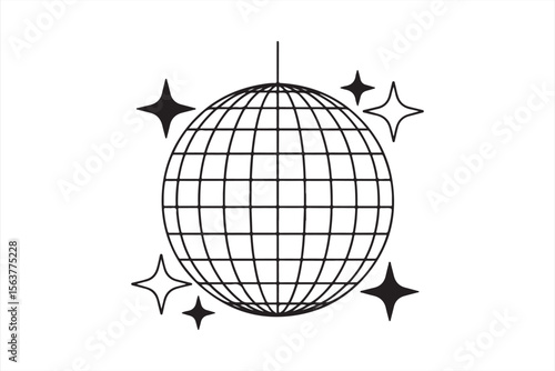 Vibrant black and white patterned disco ball with sparkles for dynamic party vibes.