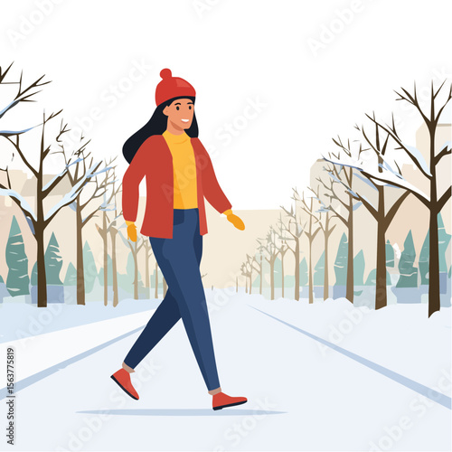Woman walking in winter wonderland
