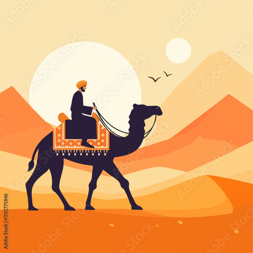 illustration of person riding a camel