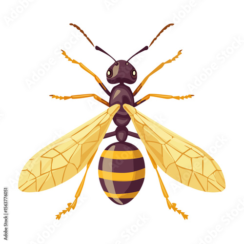 Cartoon Illustration of a Wasp with Yellow Wings and Black and Yellow Stripes
