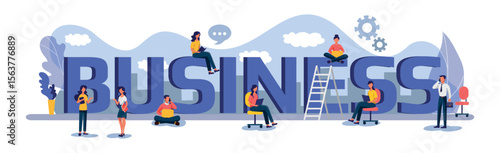 Business concept panoramic web template for advertising - Vector illustration