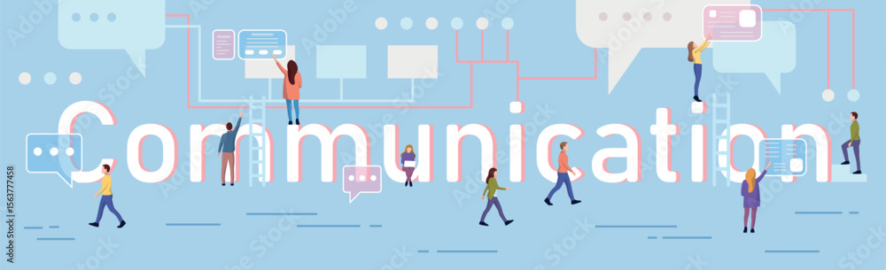 Obraz premium Communication concept panoramic web template for advertising - Vector illustration